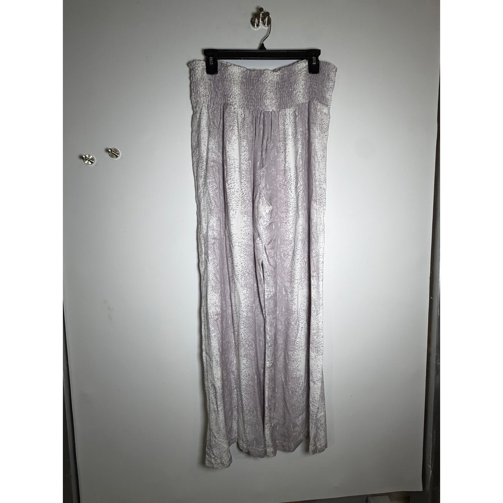 Sim & Sam Lavender White Animal Print Smocked Waist Wide Leg Rayon Pants XL